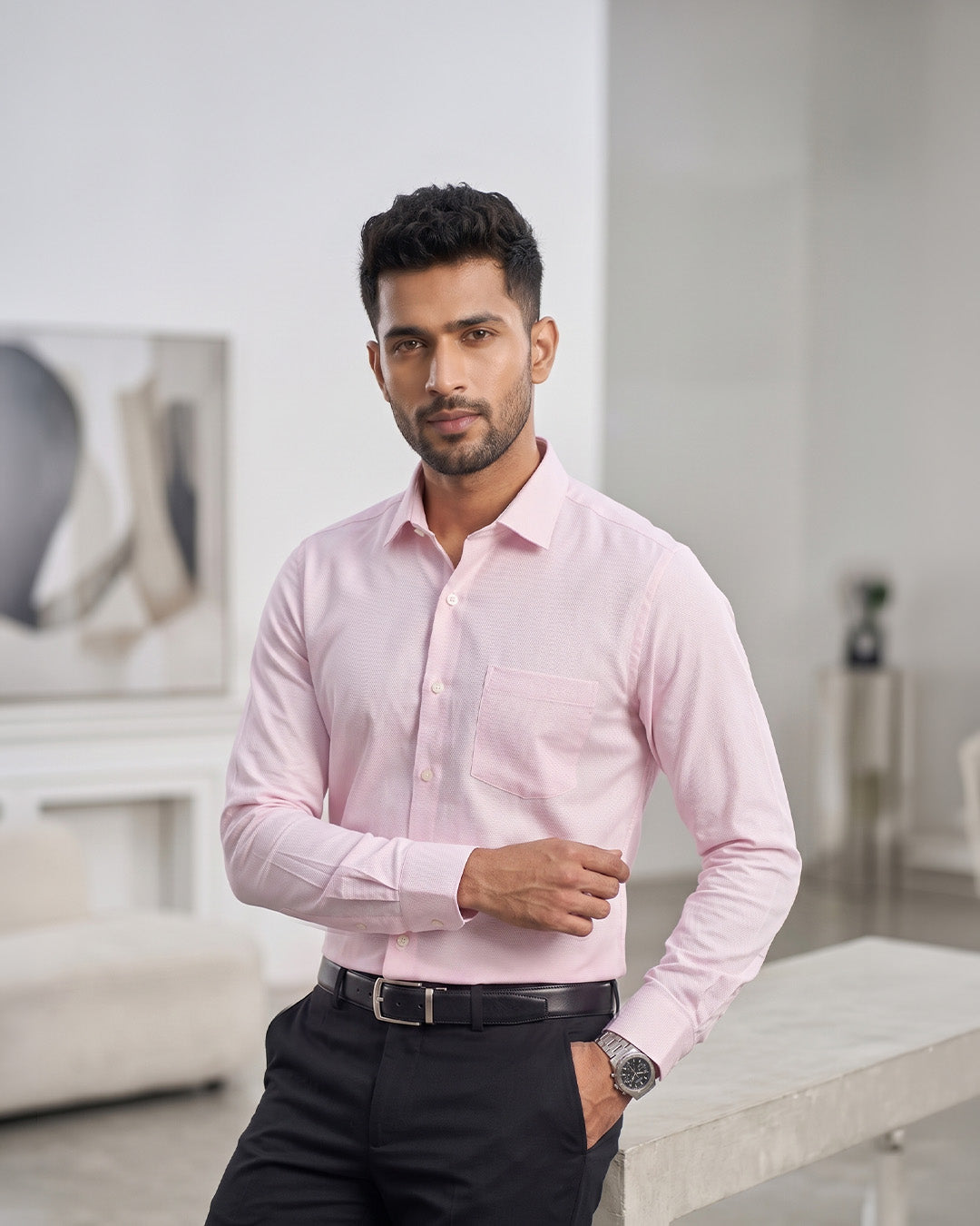 Solid Textured Cotton Shirt