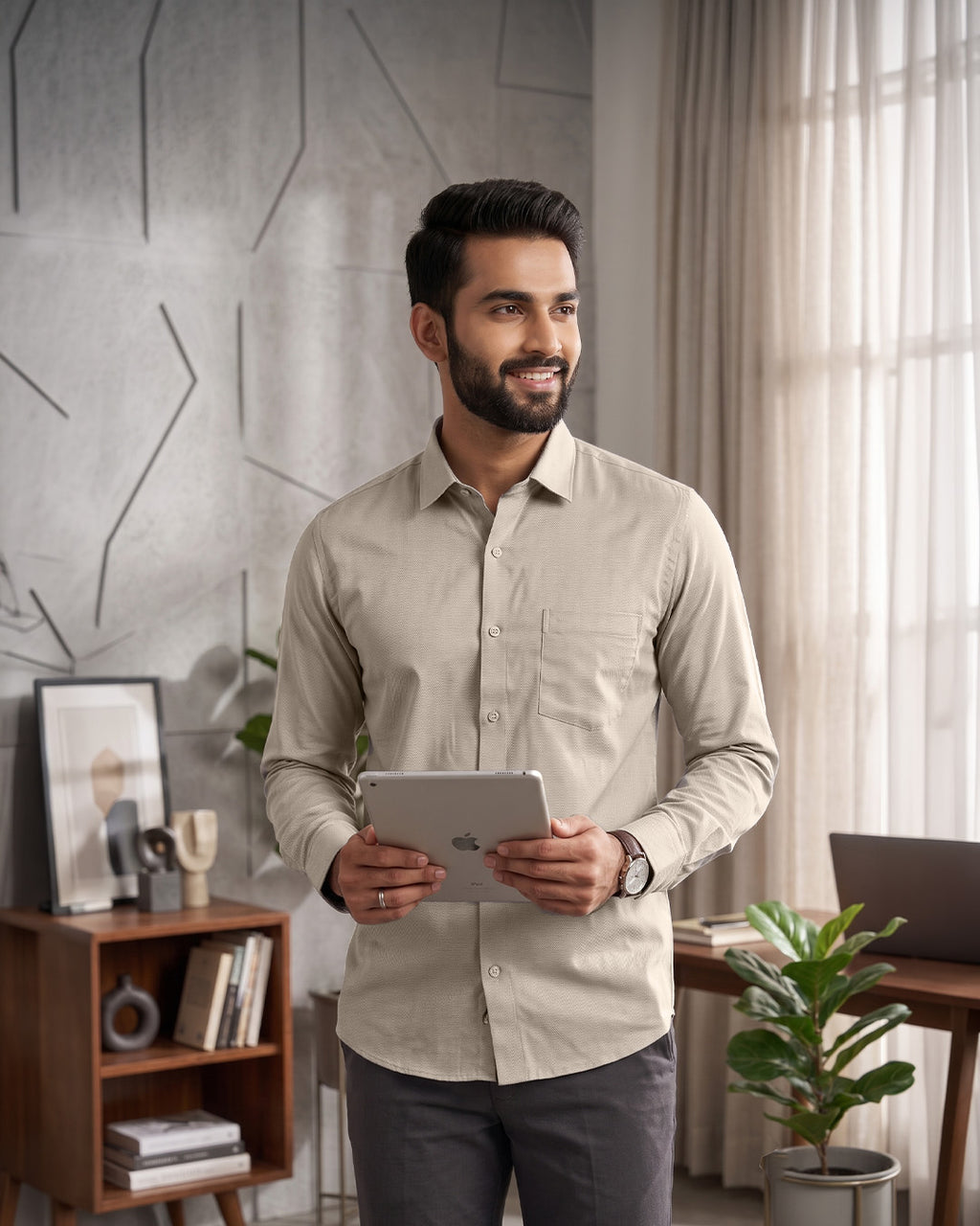 Solid Textured Cotton Shirt
