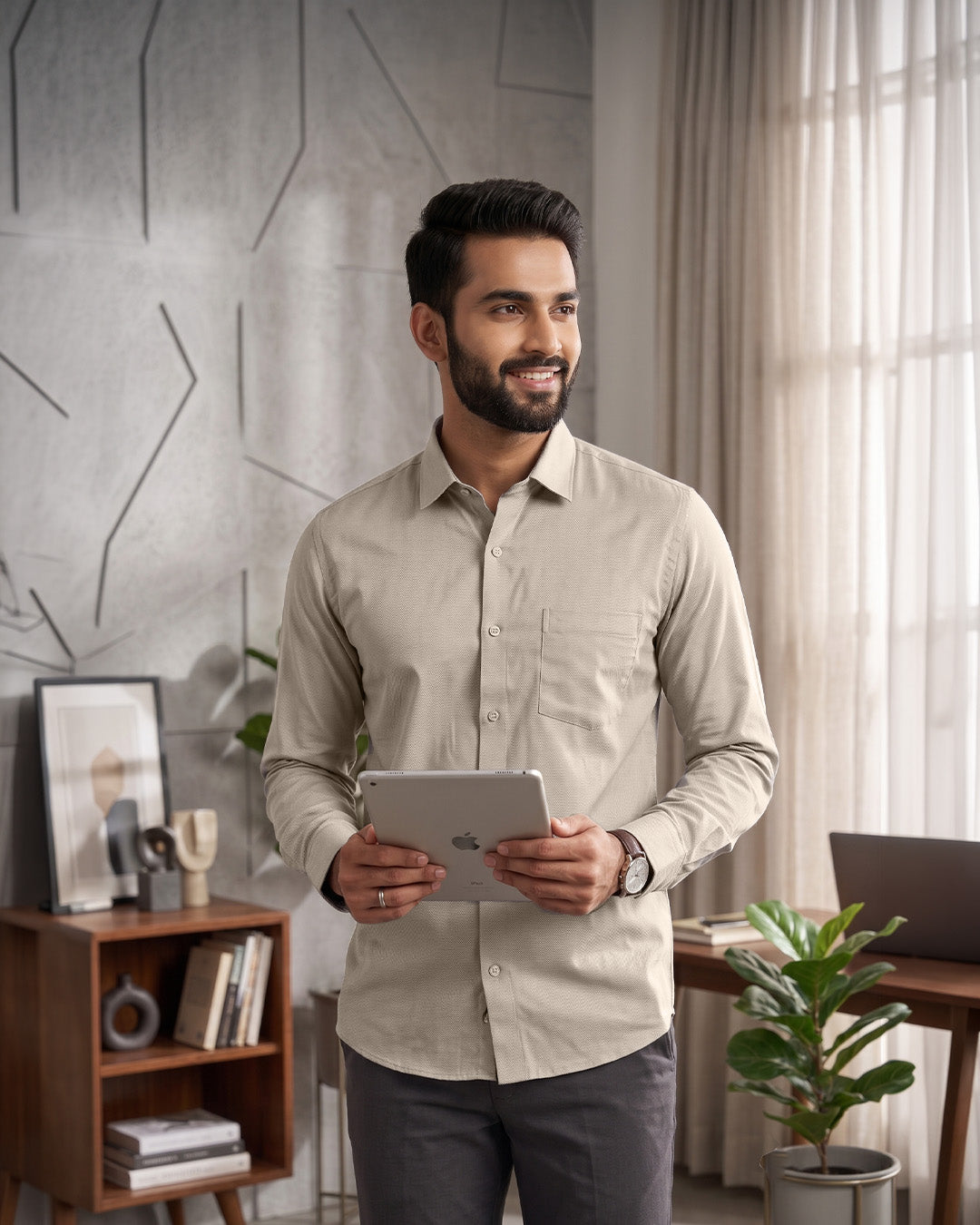Solid Textured Cotton Shirt